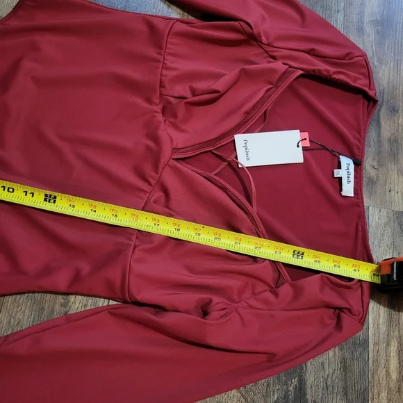 Popilush Women's Longsleeve Red V Neck Shapewear Tummy Control Bodysuit Size XXL - Picture 8 of 10